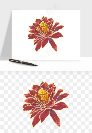 手绘国潮牡丹花花卉图案png免抠