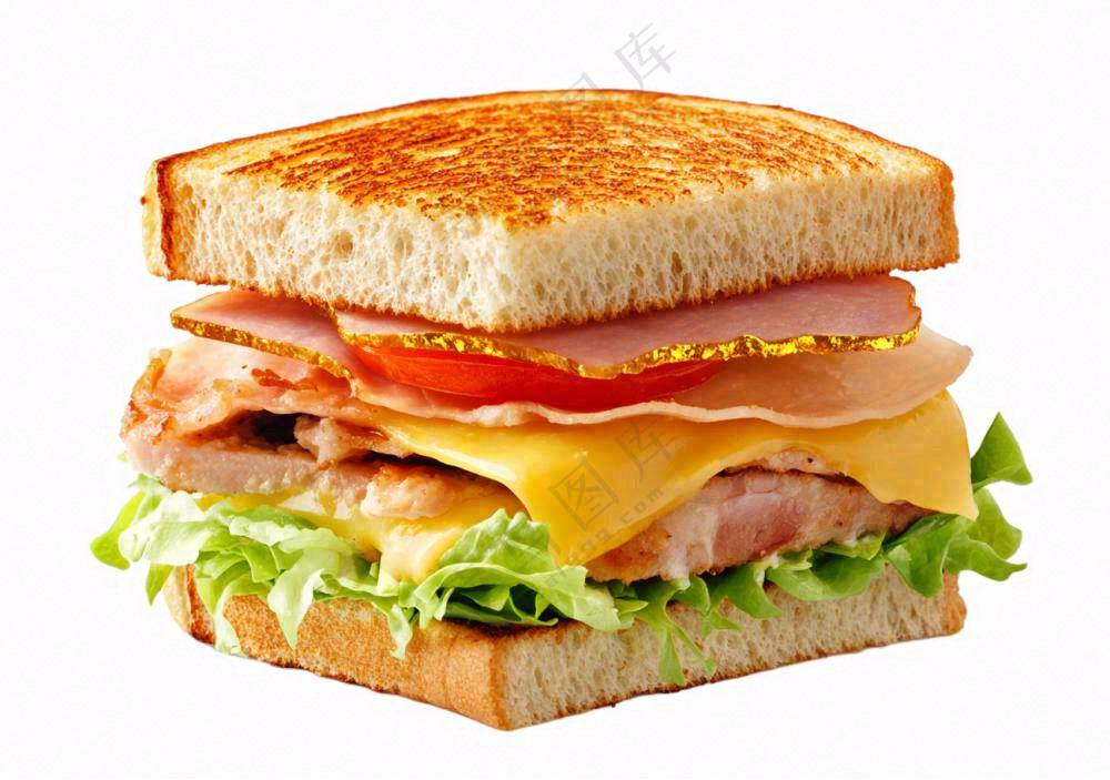 芝士培根三明治美食西餐摄影图免抠