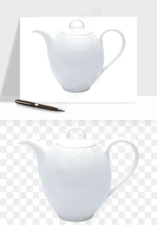 白瓷陶瓷茶壶png免抠