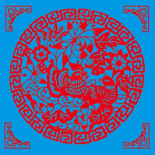 红色喜庆结婚鸳鸯戏荷剪纸