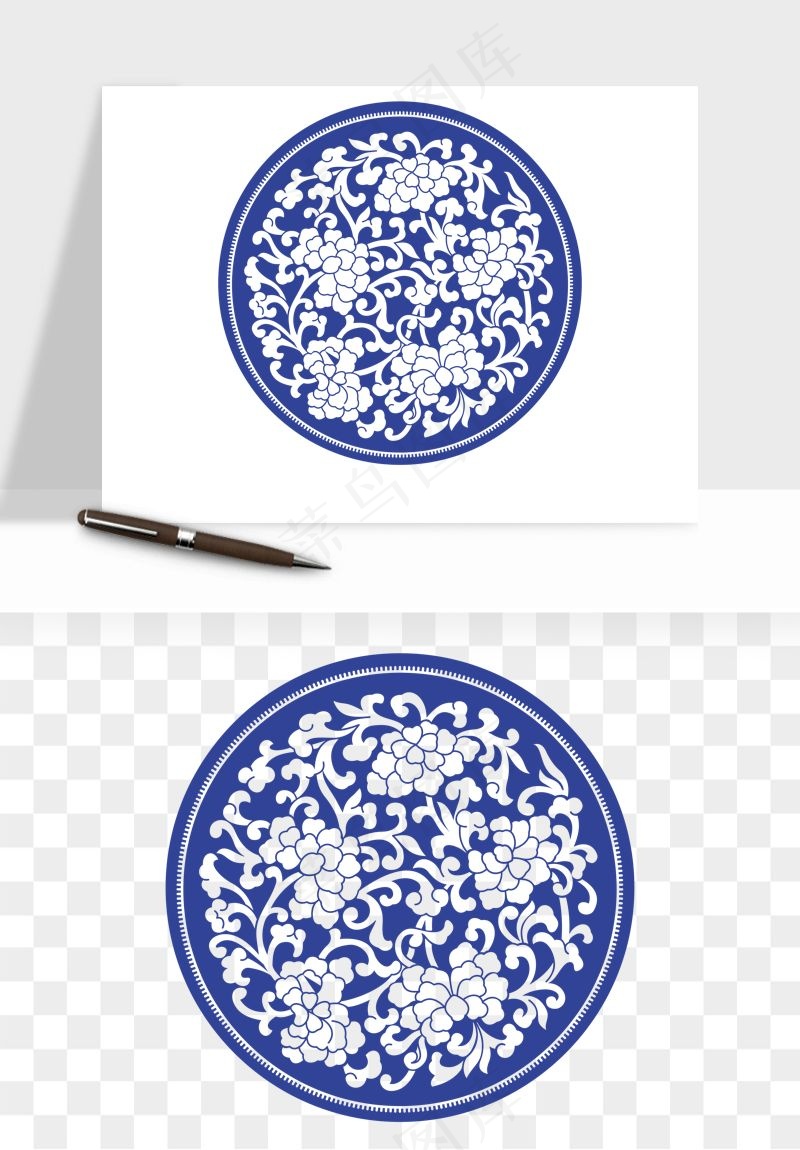 青花瓷花纹花卉图案png免抠