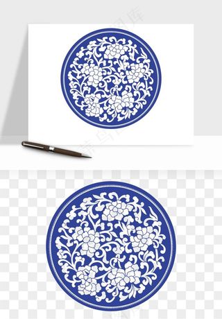 青花瓷花纹花卉图案png免抠