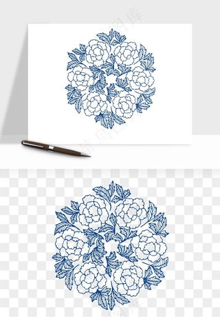 青花瓷花纹花卉图案png免抠