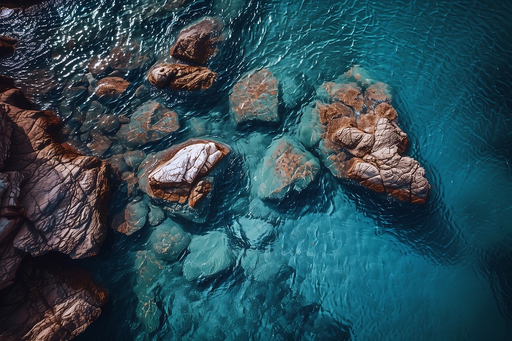 海岸清澈见底海水岩石
