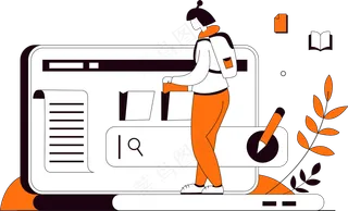 搜索文件 搜索引擎 橙色扁平商务插画