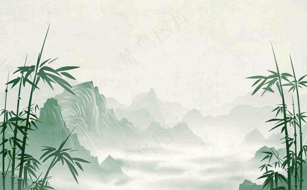 中国风插画山水画青山竹子竹叶水彩端午节清明节插画背景