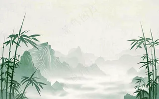 中国风插画山水画青山竹子竹叶水彩端午节清明节插画背景