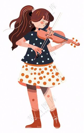 拉小提琴的女孩乐器音乐人物卡通插画免抠