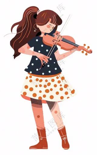 拉小提琴的女孩乐器音乐人物卡通插画免抠