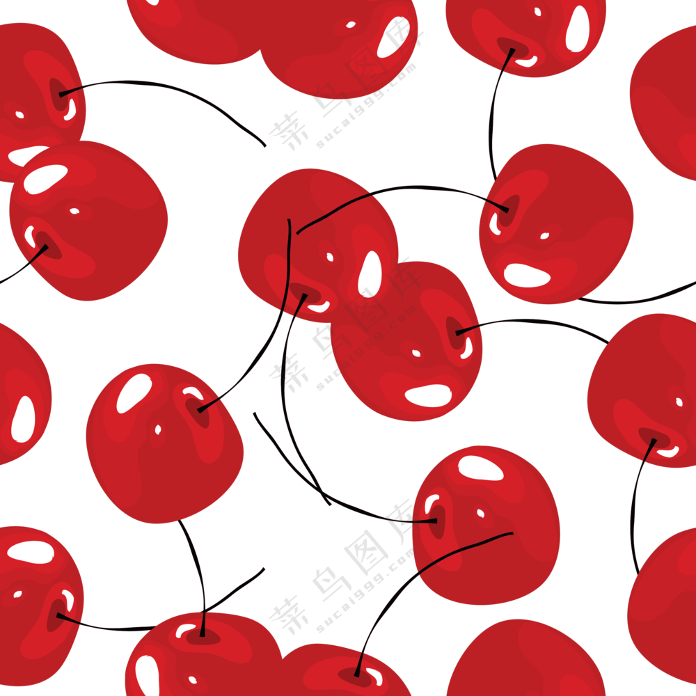 红彤彤的樱桃手绘效果图案免抠素材