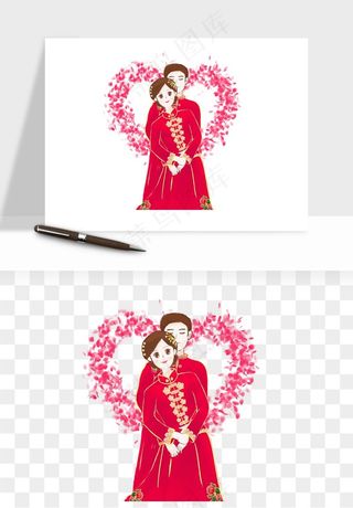 卡通中式婚礼新人png免抠