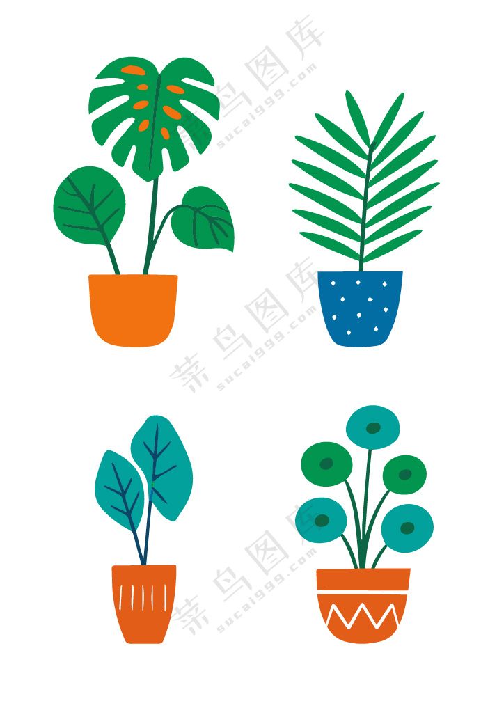 卡通风盆栽植物装饰插图