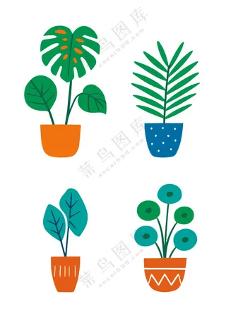卡通风盆栽植物装饰插图