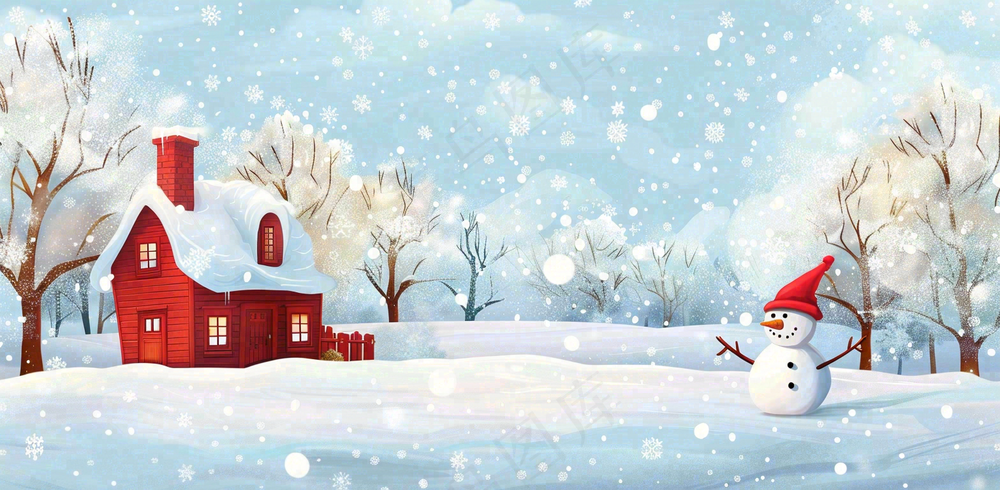 冬天白雪覆盖寒冷唯美雪景大寒插画背景