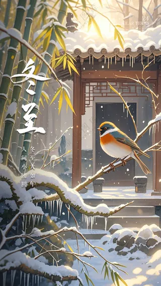 冬至大气唯美简约节气节日海报