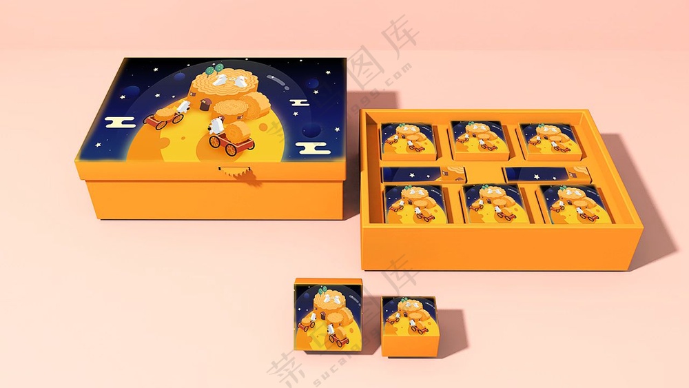 中式传统中秋节月饼礼盒包装psd样机028