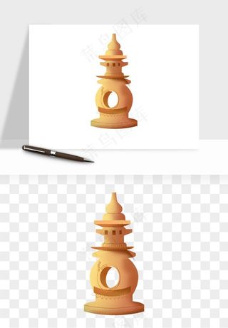 国潮高塔古塔楼建筑png免抠