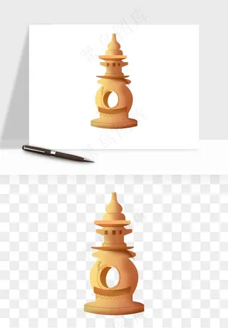 国潮高塔古塔楼建筑png免抠