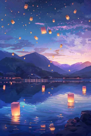 夜晚点灯孔明灯祈福中元节寒衣节插画背景
