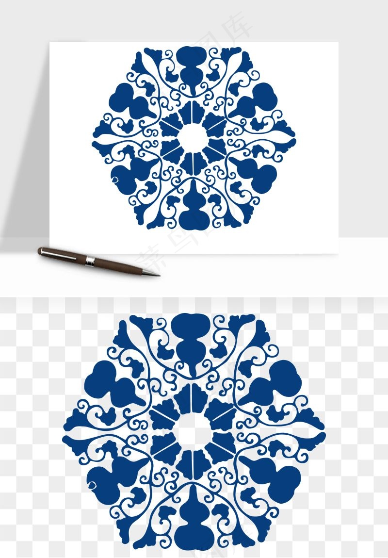 青花瓷花纹花卉图案png免抠