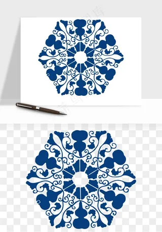 青花瓷花纹花卉图案png免抠