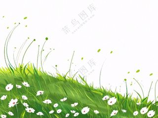 绿色草坪小草小花草原卡通插画免抠