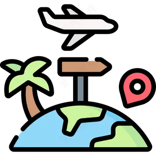 飞往目的地 旅行 destination  线性彩色图标