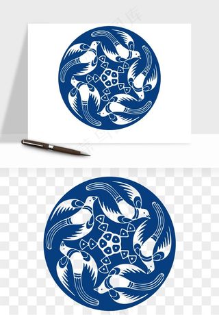 青花瓷花纹花卉图案png免抠