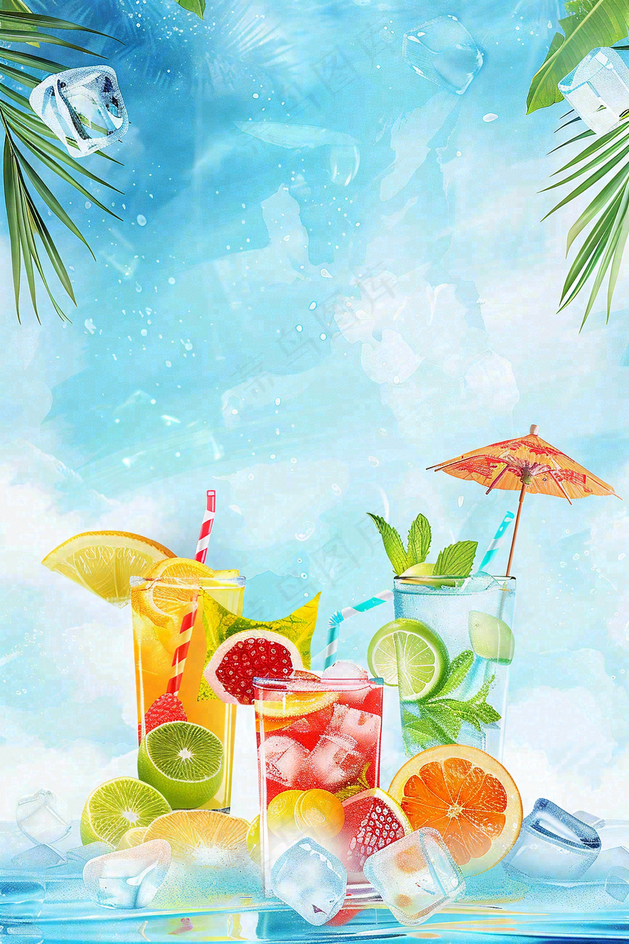 夏日饮品饮料清凉背景