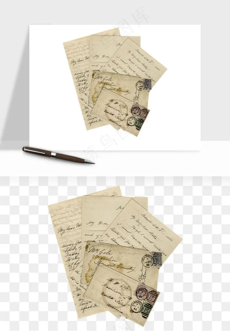 复古明信片信封png免抠