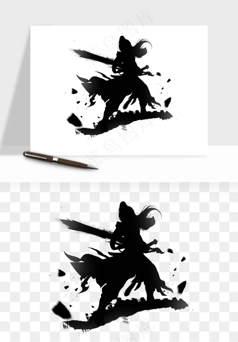 水墨江湖侠客武侠剪影png免抠