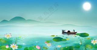 中国风小清新荷塘月色虚无缥缈背景