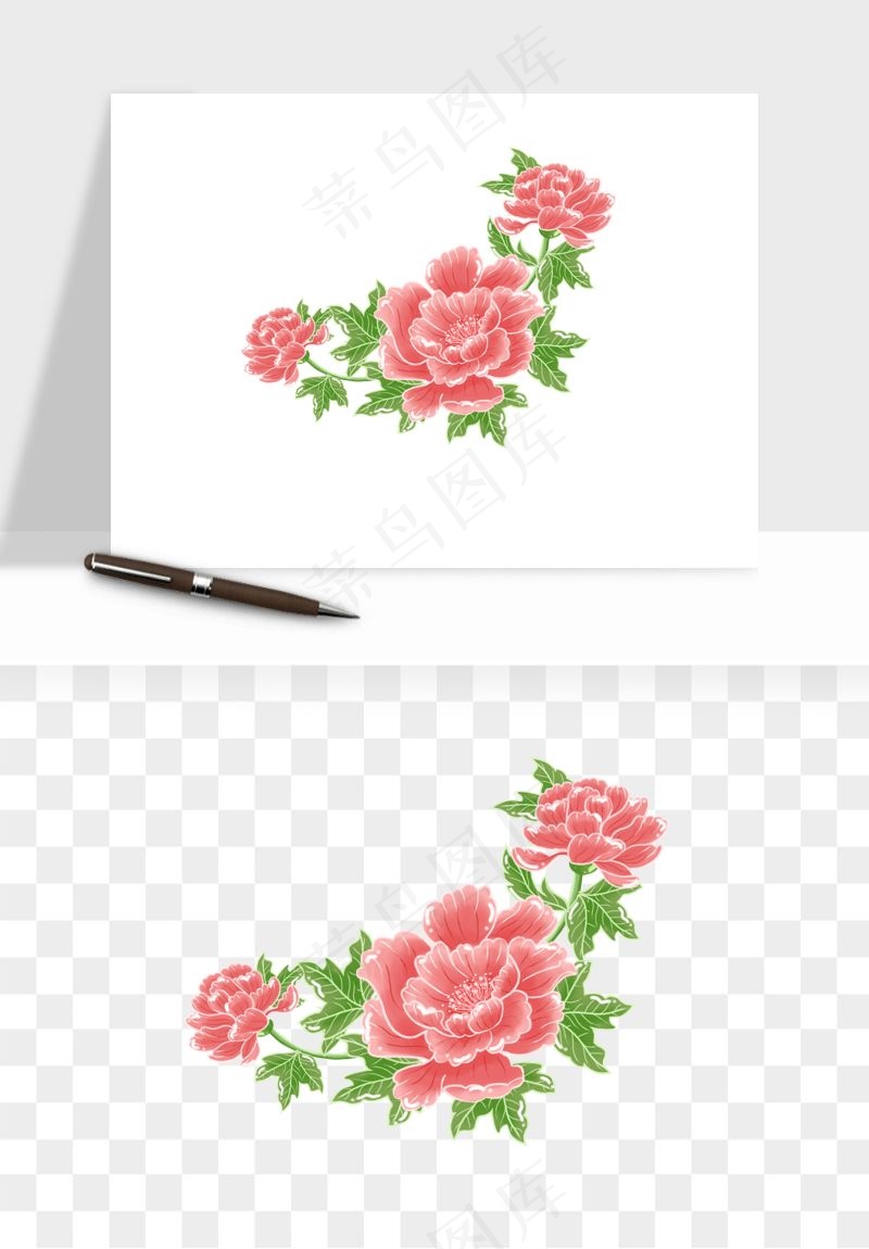 手绘国潮牡丹花花卉图案png免抠