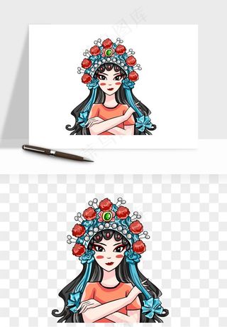 手绘国潮女性人物插画png免抠