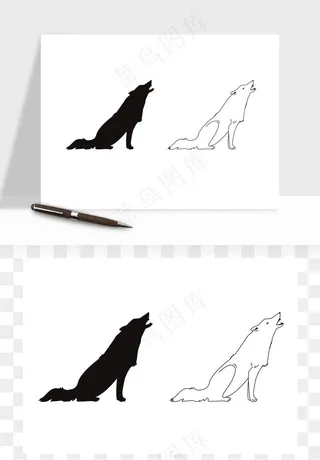 手绘狼嚎狼动物矢量