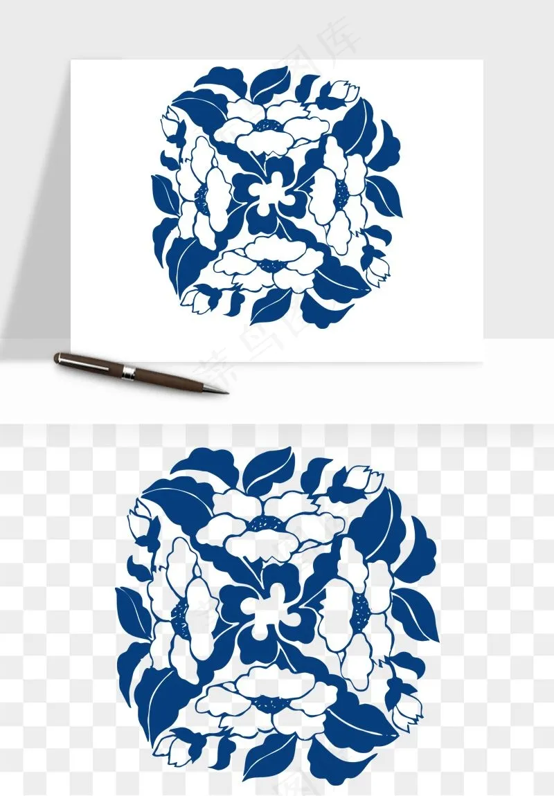 青花瓷花纹花卉图案png免抠