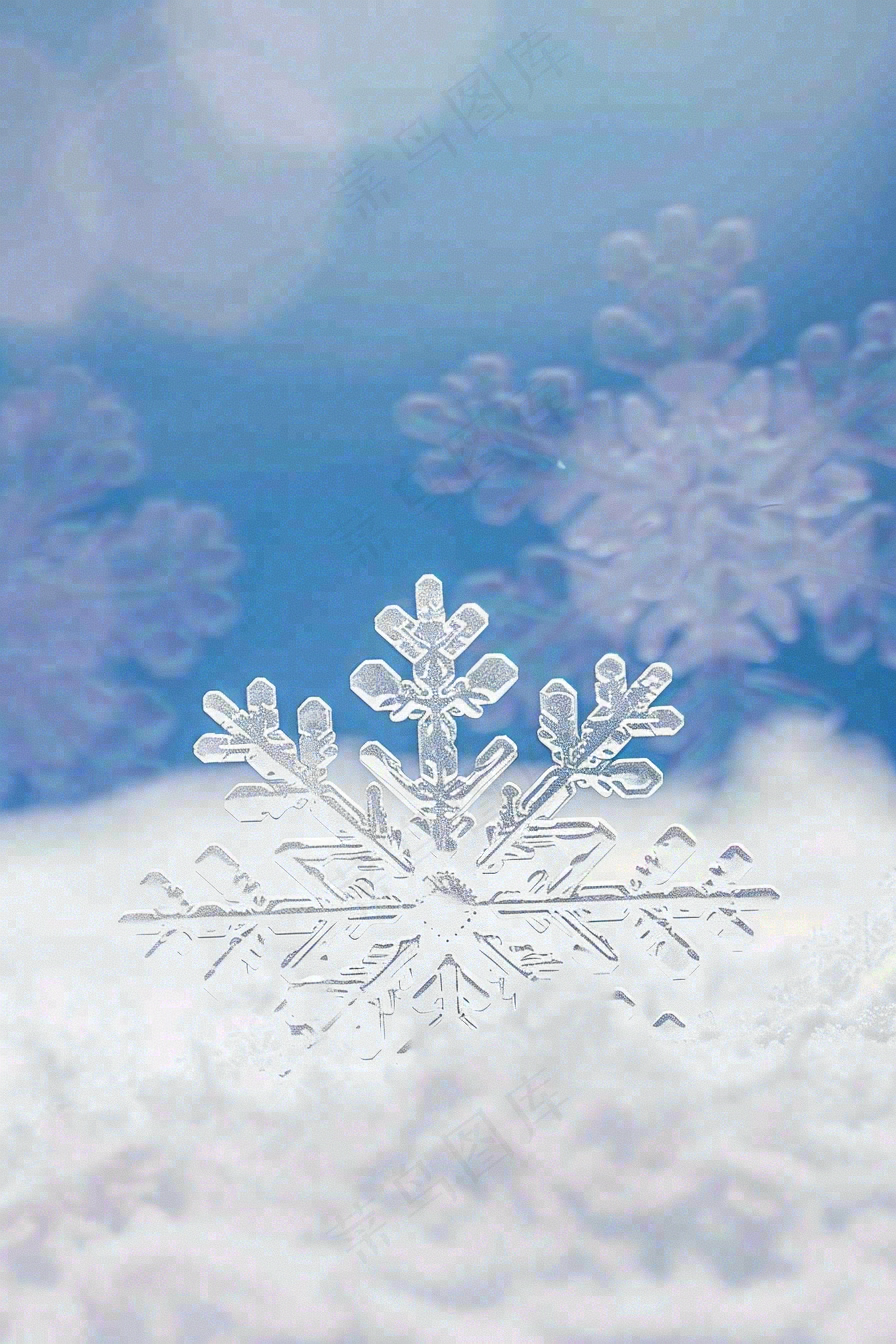 冰天雪地里的透明雪花白雪立冬小寒大寒冬至摄影图/