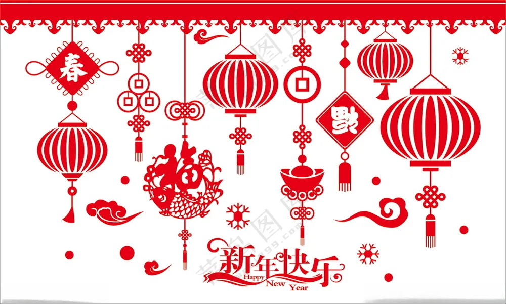 窗花剪纸中国结虎年玻璃贴海报