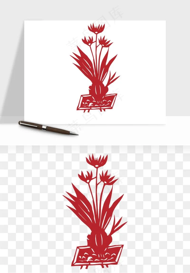 传统剪纸植物花卉png免抠