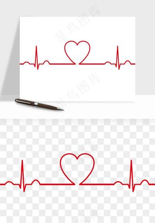 手绘心电图爱心线条png免抠