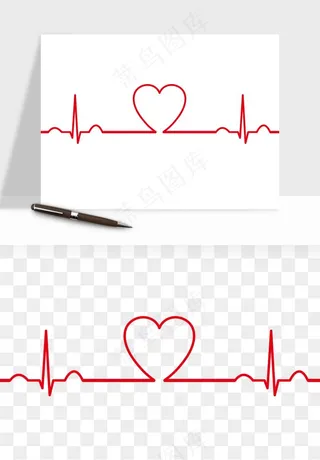 手绘心电图爱心线条png免抠