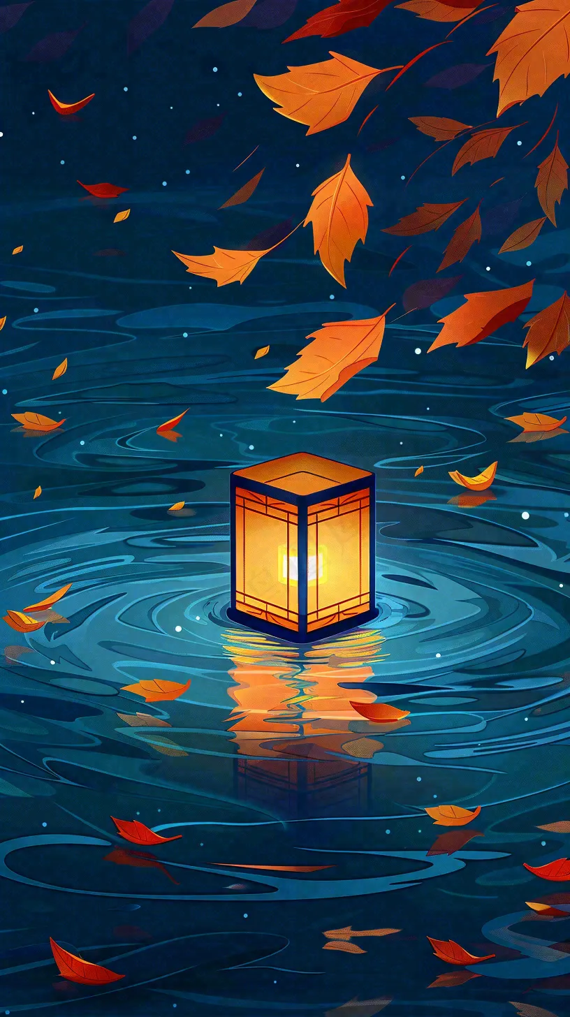 夜晚点灯孔明灯祈福中元节寒衣节插画背景