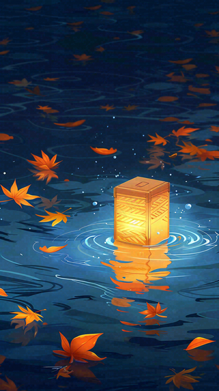 夜晚点灯孔明灯祈福中元节寒衣节插画背景