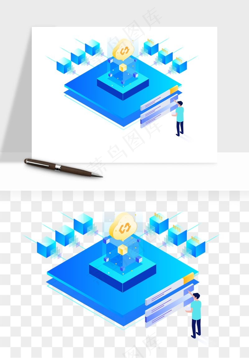 立体2.5d科技商务png免抠