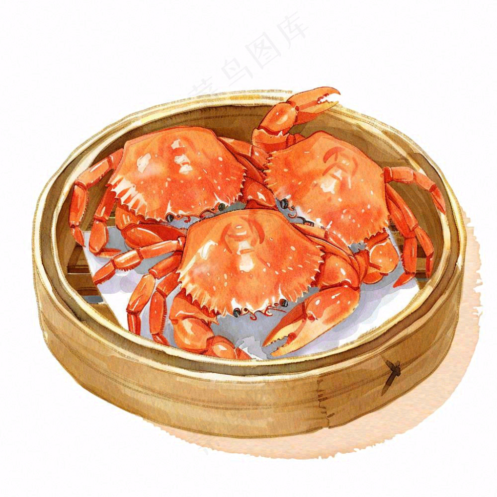 大闸蟹笼屉美食插画免抠