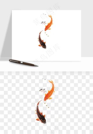 锦鲤鱼手绘水墨png免抠