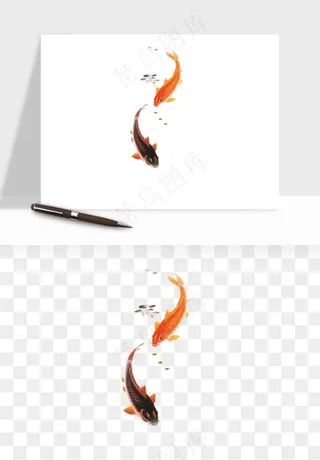 锦鲤鱼手绘水墨png免抠