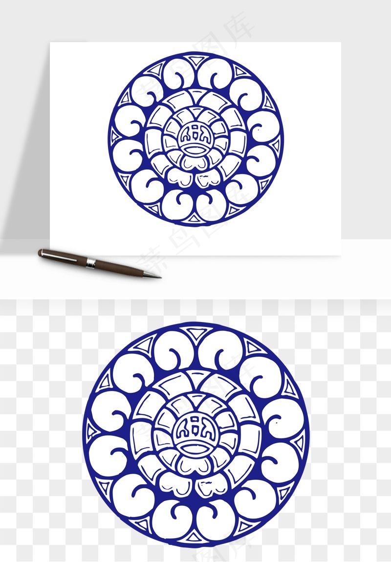 青花瓷花纹花卉图案png免抠