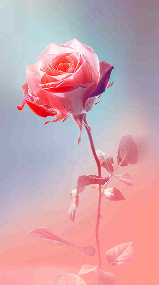 渐变玫瑰花创意插画情人节背景