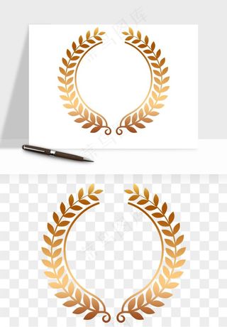 边框橄榄桂枝麦穗奖章png免抠